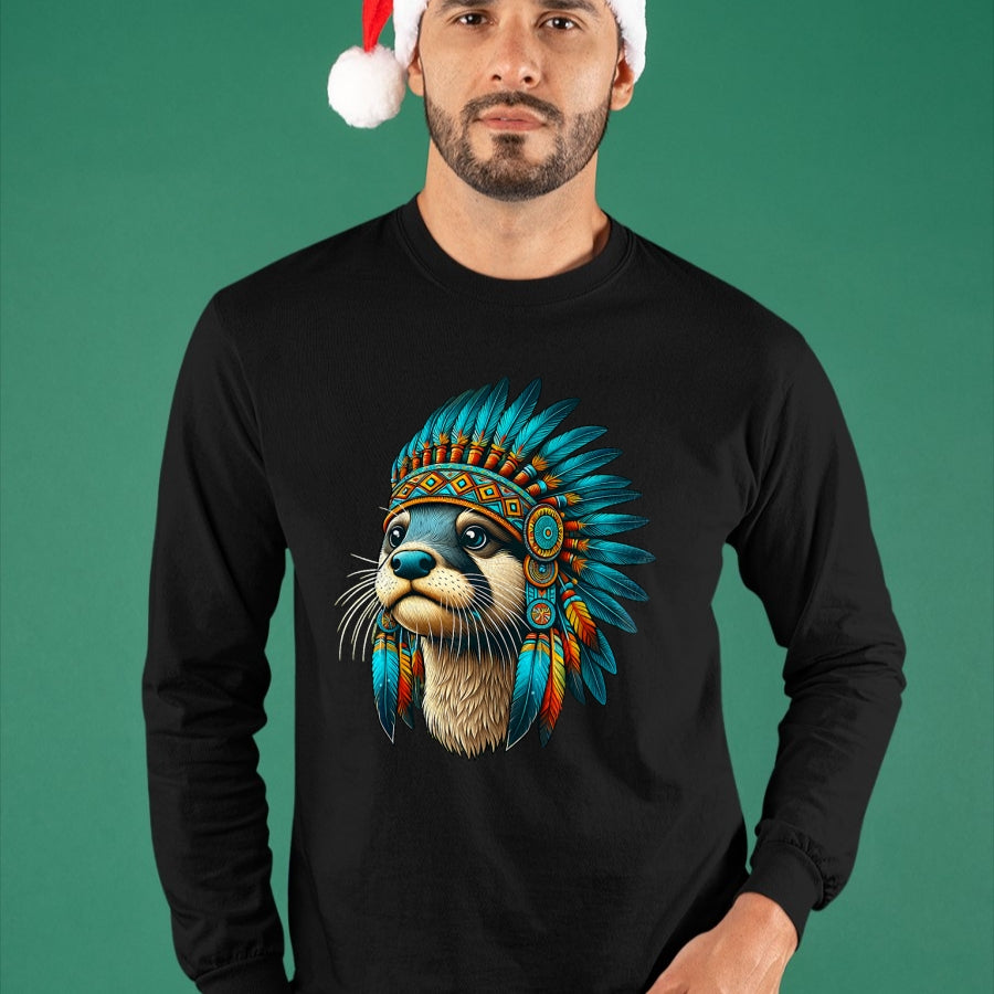 Native American T-Shirts, Vintage Native American Unisex T-Shirt/Hoodie/Sweatshirt HLT00 - Native Indian Otter Native American Indian Feathers T-Shirt (1)