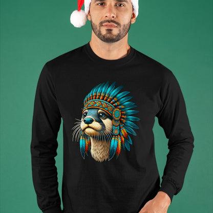 Native American T-Shirts, Vintage Native American Unisex T-Shirt/Hoodie/Sweatshirt HLT00 - Native Indian Otter Native American Indian Feathers T-Shirt (1)