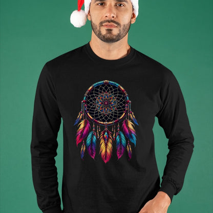 Native American T-Shirts, Vintage Native American Unisex T-Shirt/Hoodie/Sweatshirt HLT00 - American Flag - Colorful Dreamcatcher Feather Native American Indian Art T-Shirt (1)