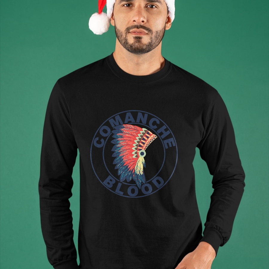 Native American T-Shirts, Vintage Native American Unisex T-Shirt/Hoodie/Sweatshirt HLT00 - American Flag - Comanche Blood Headdress Native American Comanche Tribe T-Shirt