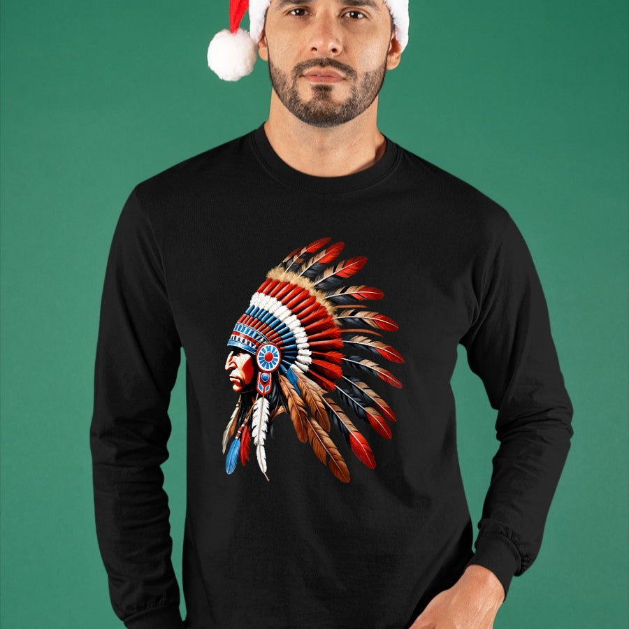 Native American T-Shirts, Vintage Native American Unisex T-Shirt/Hoodie/Sweatshirt HLT00 - Native American Indian Chief Headdress Indigenous Men Boys T-Shirt (1)