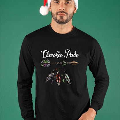 Native American T-Shirts, Vintage Native American Unisex T-Shirt/Hoodie/Sweatshirt HLT00 - American Flag - Cherokee Pride Feathers Native American Long Sleeve T-Shirt