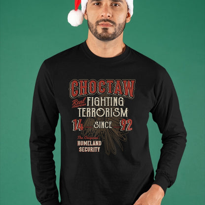 Native American T-Shirts, Vintage Native American Unisex T-Shirt/Hoodie/Sweatshirt HLT00 - American Flag - Choctaw Fighting Terrorism Since 1492 Native American T-Shirt