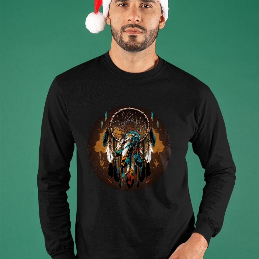 Native American T-Shirts, Vintage Native American Unisex T-Shirt/Hoodie/Sweatshirt HLT00 - Native American Dreamcatcher Indian Design Long Sleeve T-Shirt (1)