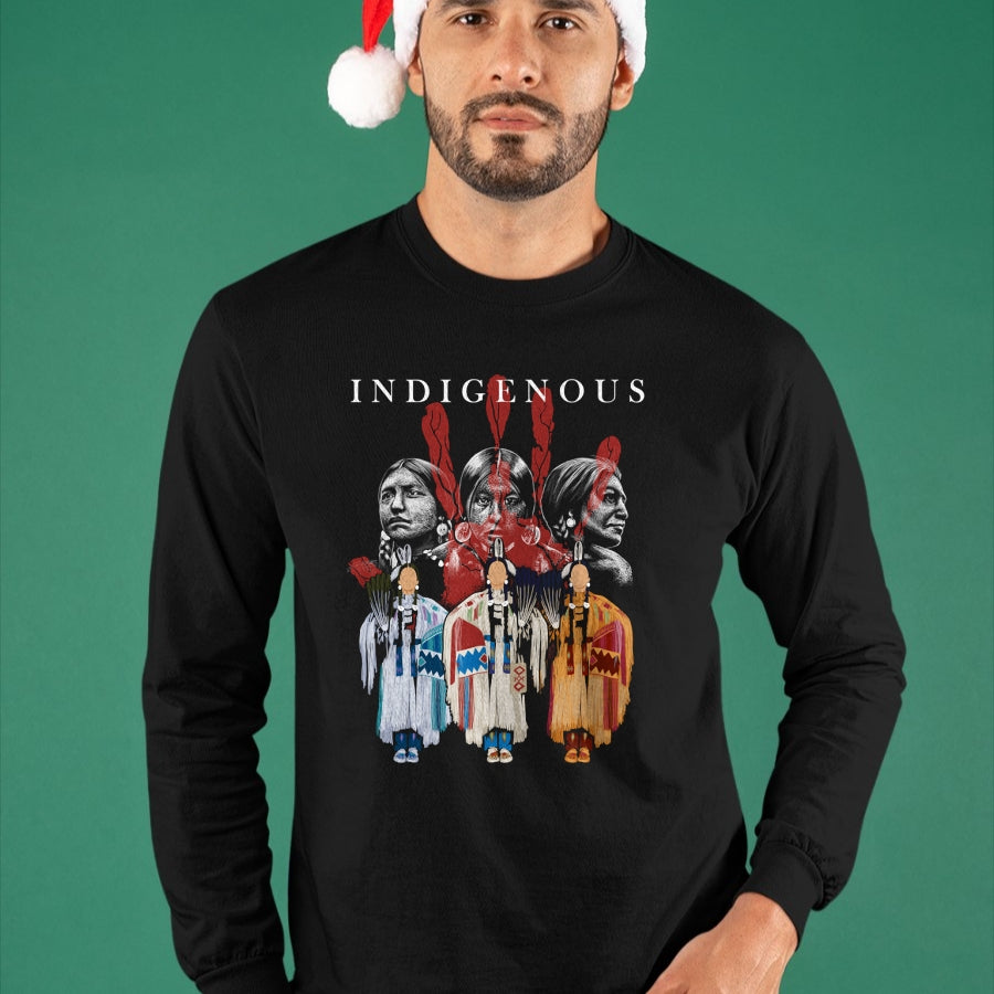 Native American T-Shirts, Vintage Native American Unisex T-Shirt/Hoodie/Sweatshirt HLT00 - Native American Indigenous Red Hand Indian Blood Themed Long Sleeve T-Shirt (1)