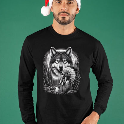 Native American T-Shirts, Vintage Native American Unisex T-Shirt/Hoodie/Sweatshirt HLT00 - Native American Indian and Wolf Feathers Chief Art T-Shirt (2)
