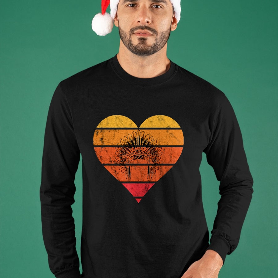 Native American T-Shirts, Vintage Native American Unisex T-Shirt/Hoodie/Sweatshirt HLT00 - Native American Retro Vintage Heart Sunset Native American T-Shirt