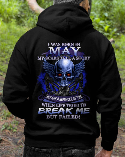 I WAS BORN IN MAY MY SCARS TELL A STORY - T-SHIRT FOR MAN - DONN05 (SKU08-68-05)