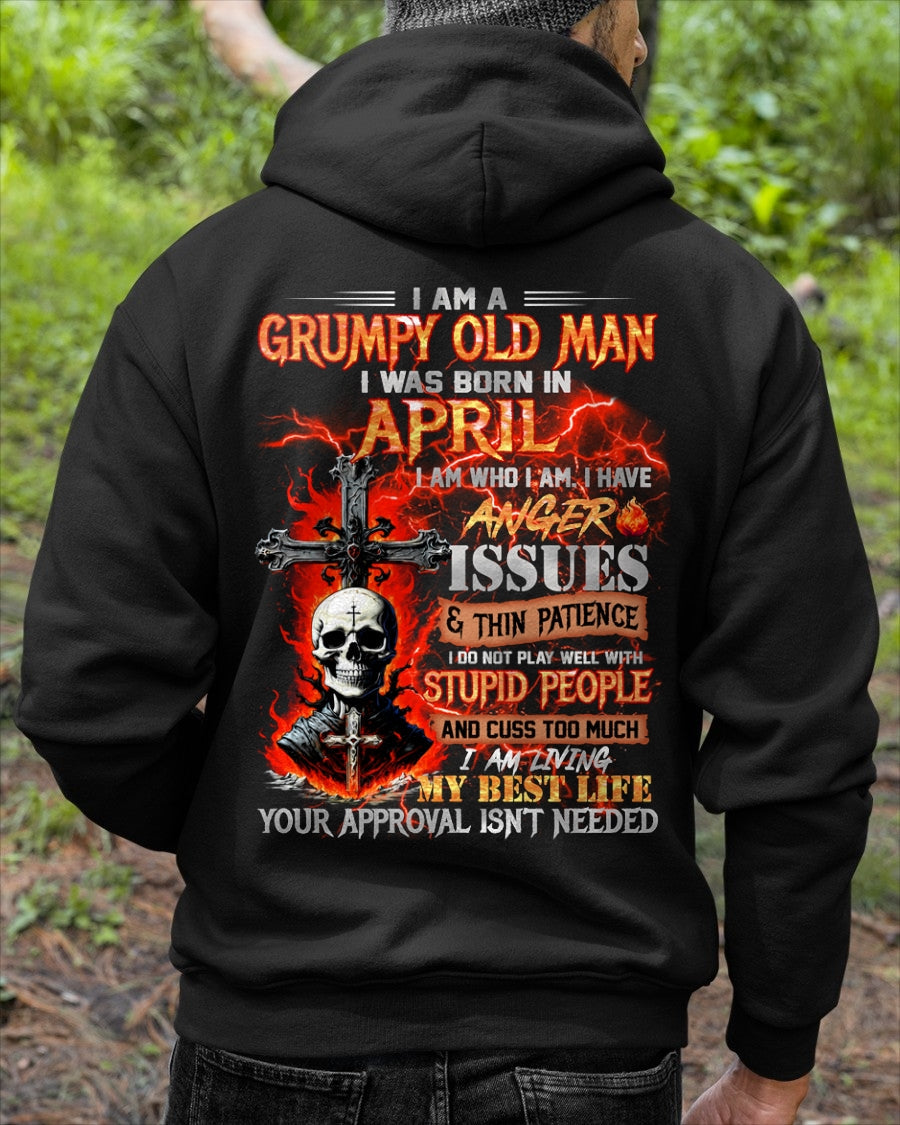 APRIL - GRUMPY OLD MAN T-SHIRT - FUNNY SKULL ANGER ISSUES TEE - PERFECT GIFT FOR MEN EBIL04 / male (SKU12-319-04)
