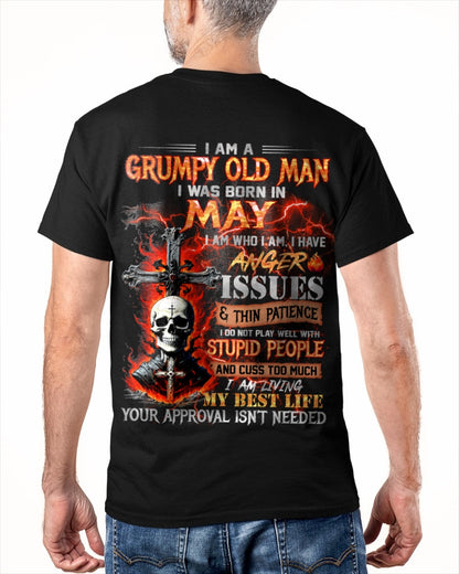 MAY - GRUMPY OLD MAN T-SHIRT - FUNNY SKULL ANGER ISSUES TEE - PERFECT GIFT FOR MEN EBIL05 / male (SKU12-319-05)