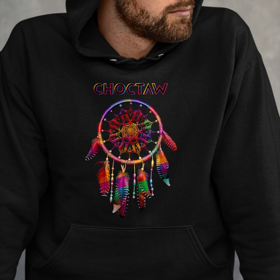 Native American T-Shirts, Vintage Native American Unisex T-Shirt/Hoodie/Sweatshirt HLT00 - American Flag - Choctaw Native American Indian Colorful Dreamcatcher Tribal T-Shirt