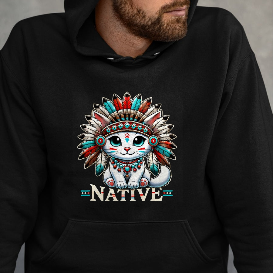 Native American T-Shirts, Vintage Native American Unisex T-Shirt/Hoodie/Sweatshirt HLT00 - Native American Day Cute American Native Indian Kawaii Cat T-Shirt (1)
