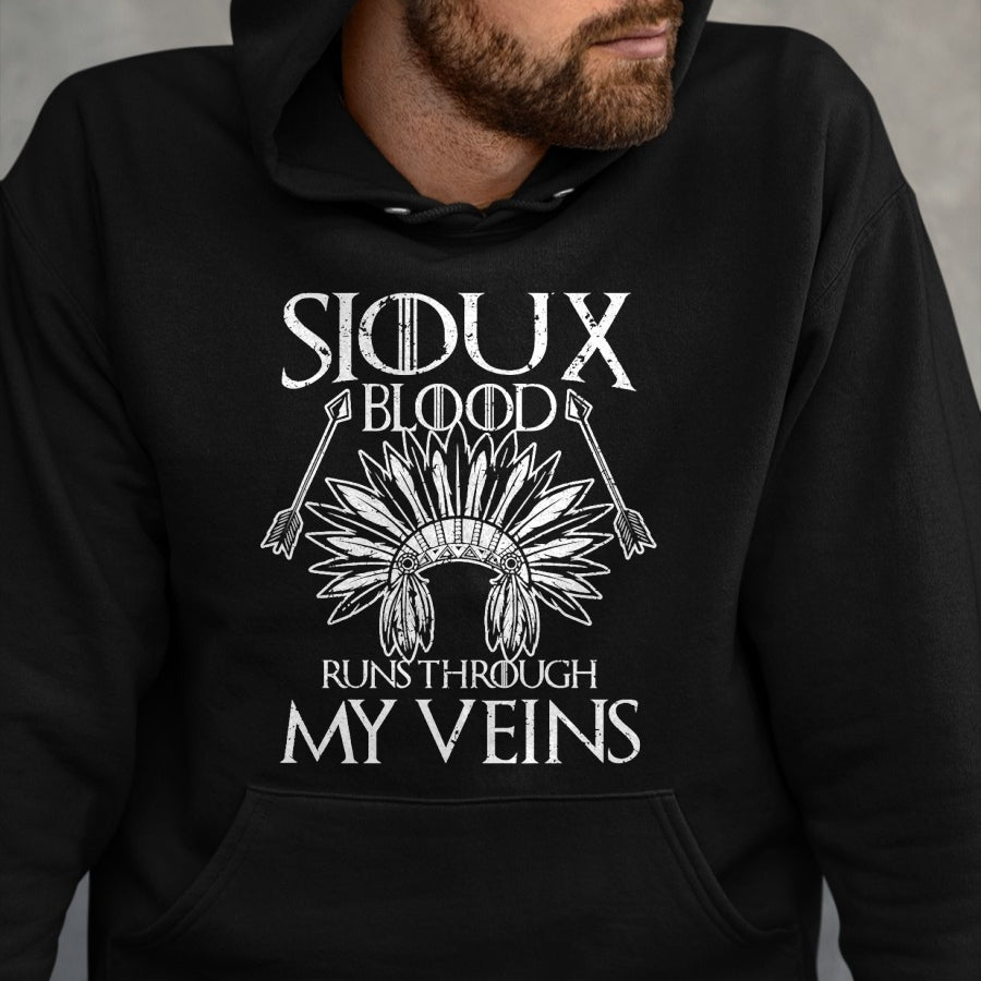 Native American T-Shirts, Vintage Native American Unisex T-Shirt/Hoodie/Sweatshirt HLT00 - Sioux Blood Proud Native American Headdress Sioux Tribe T-Shirt