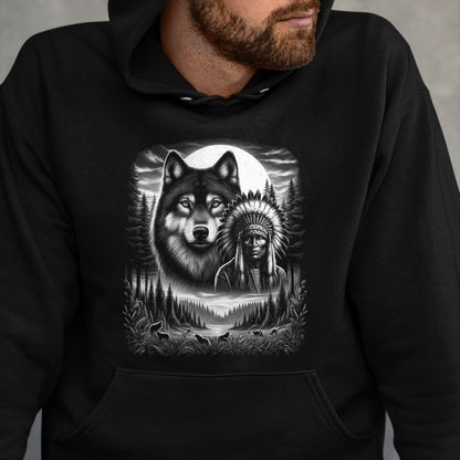 Native American T-Shirts, Vintage Native American Unisex T-Shirt/Hoodie/Sweatshirt HLT00 - Native American Indian and Wolf Feathers Chief Art T-Shirt (1)