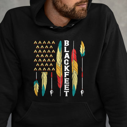 Native American T-Shirts, Vintage Native American Unisex T-Shirt/Hoodie/Sweatshirt HLT00 - American Flag - Blackfeet Flag Native Pride American Indian Tribe Blackfeet T-Shirt (1)