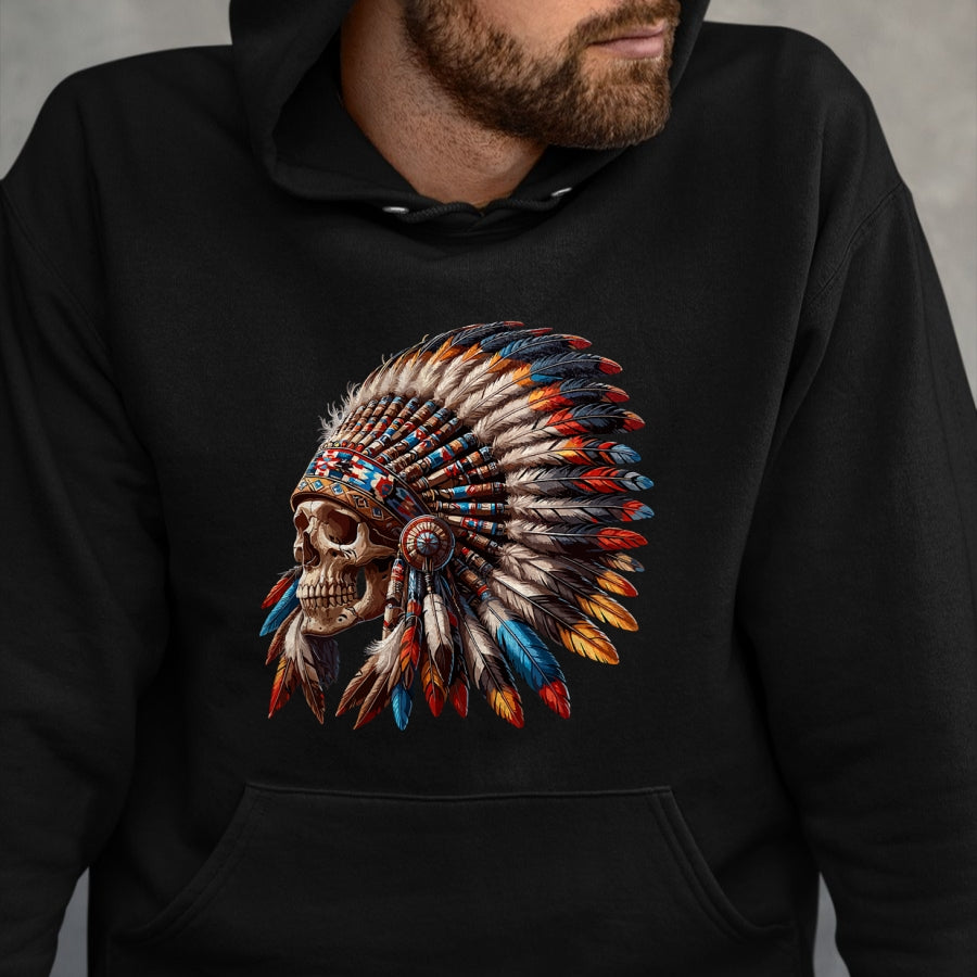 Native American T-Shirts, Vintage Native American Unisex T-Shirt/Hoodie/Sweatshirt HLT00 - Native American Indian Chief Skull Motorcycle Headdress T-Shirt (3)