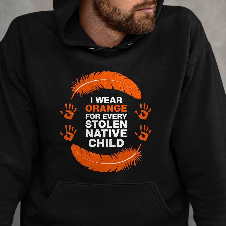 Native American T-Shirts, Vintage Native American Unisex T-Shirt/Hoodie/Sweatshirt HLT00 - American Flag - American I Wear Orange For Every Native Child Indian Pride T-Shirt