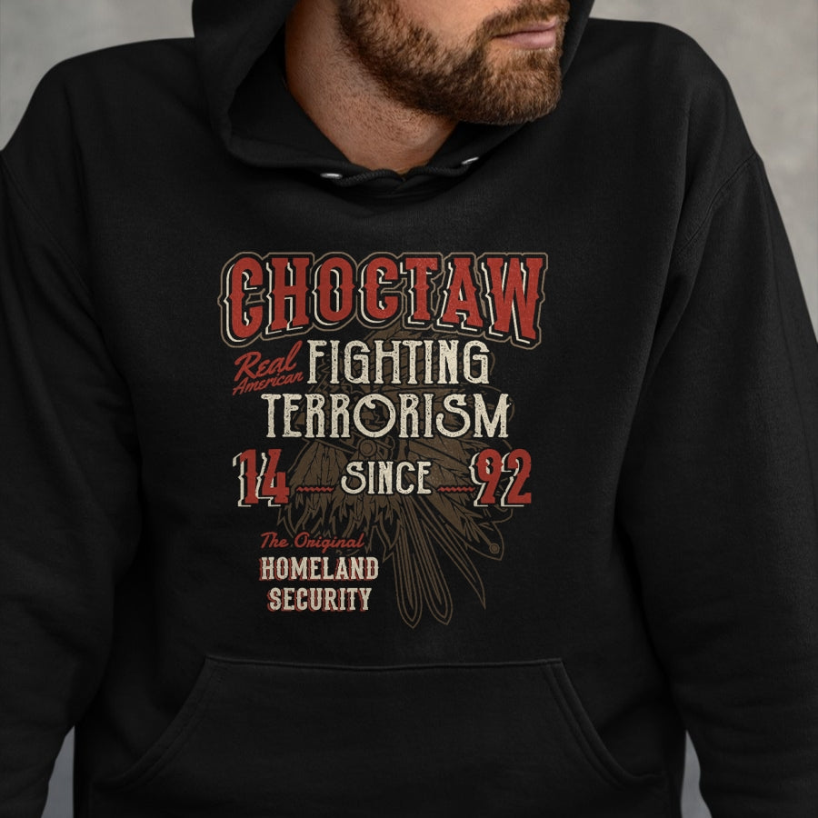 Native American T-Shirts, Vintage Native American Unisex T-Shirt/Hoodie/Sweatshirt HLT00 - American Flag - Choctaw Fighting Terrorism Since 1492 Native American T-Shirt