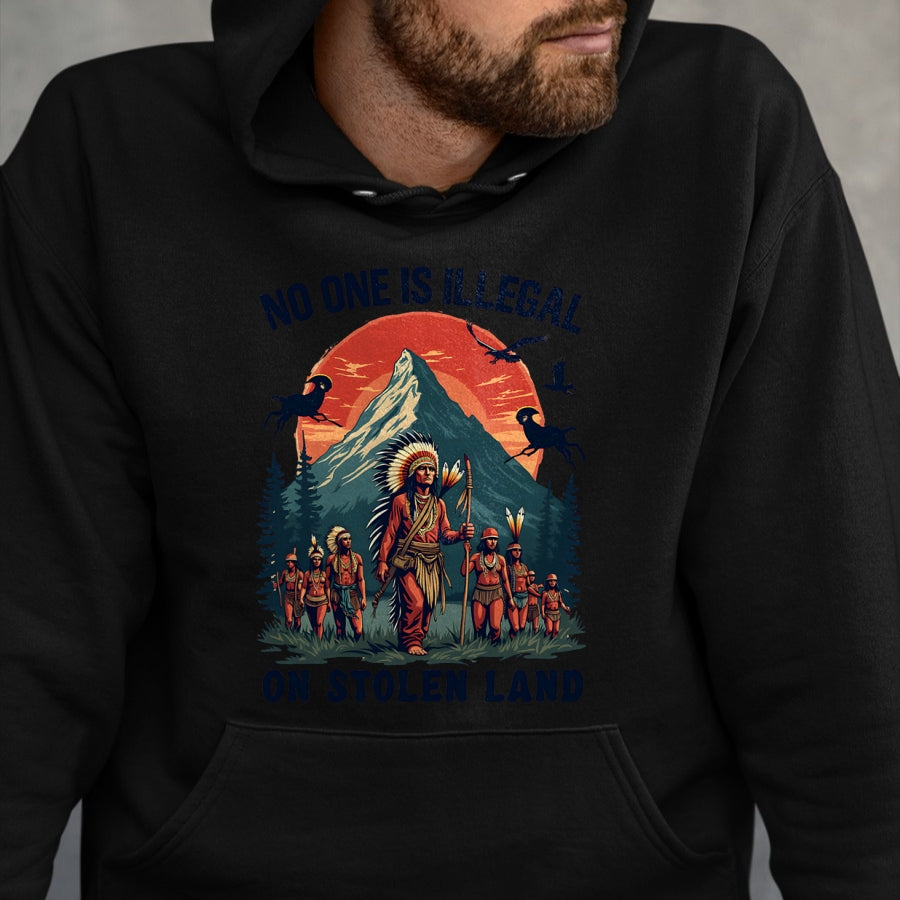 Native American T-Shirts, Vintage Native American Unisex T-Shirt/Hoodie/Sweatshirt HLT00 - Native Americans No One Is Illegal on Stolen Land T-Shirt (1)
