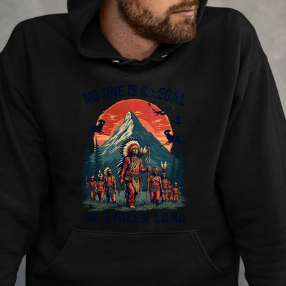 Native American T-Shirts, Vintage Native American Unisex T-Shirt/Hoodie/Sweatshirt HLT00 - Native Americans No One Is Illegal on Stolen Land T-Shirt (1)