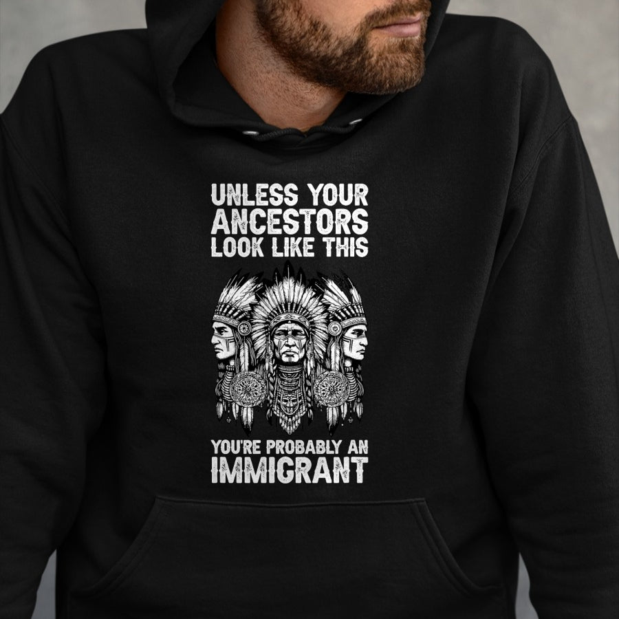 Native American T-Shirts, Vintage Native American Unisex T-Shirt/Hoodie/Sweatshirt HLT00 - Indian Native American Clothing You're Probably An Immigrant T-Shirt