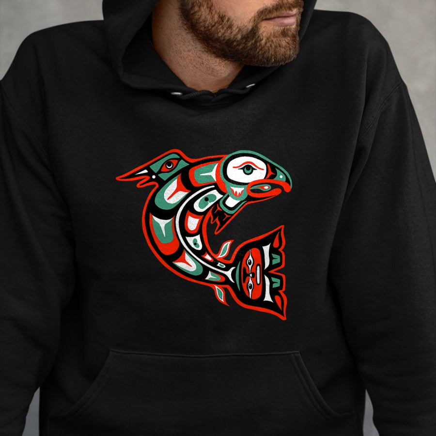 Native American T-Shirts, Vintage Native American Unisex T-Shirt/Hoodie/Sweatshirt HLT00 - Haida art, Native American Style, Salmon Totem T-Shirt