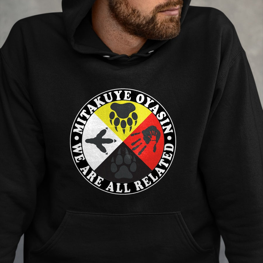 Native American T-Shirts, Vintage Native American Unisex T-Shirt/Hoodie/Sweatshirt HLT00 - Native American Medicine Wheel Mitakuye Oyasin T-Shirt (1)