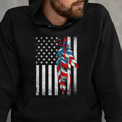 Native American T-Shirts, Vintage Native American Unisex T-Shirt/Hoodie/Sweatshirt HLT00 - American Flag - Native Feather Pride Month Indigenous T-Shirt (1)