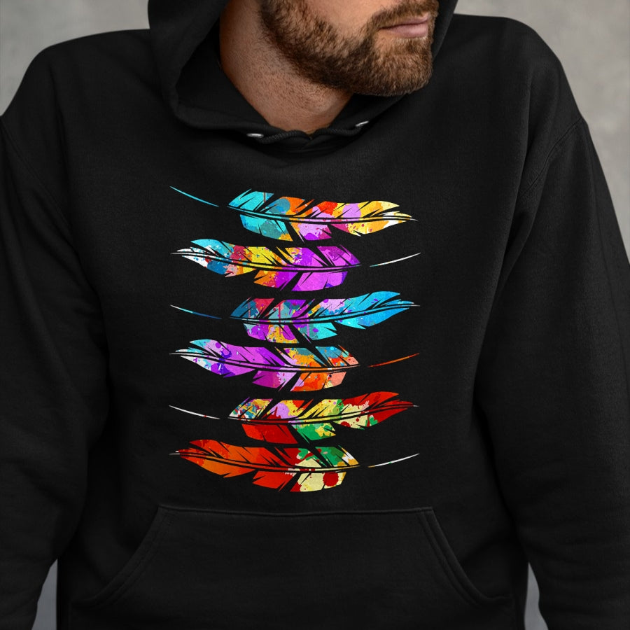 Native American T-Shirts, Vintage Native American Unisex T-Shirt/Hoodie/Sweatshirt HLT00 - American Flag - Colorful Feathers American Indian Pride Native American T-Shirt