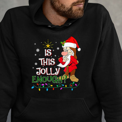 Is This Jolly Enough Grumpy Elf Pajama Christmas Lights T-Shirt - Christmas Unisex T-Shirt/Hoodie/Sweatshirt - HNDS00