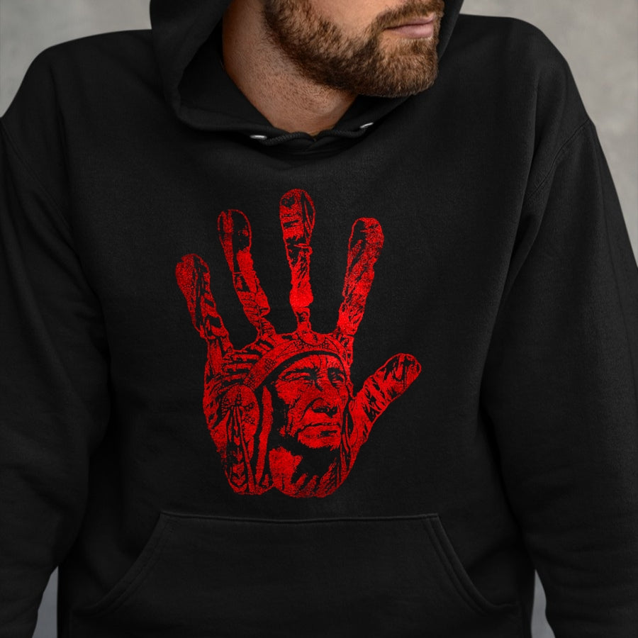 Native American T-Shirts, Vintage Native American Unisex T-Shirt/Hoodie/Sweatshirt HLT00 - Native American Indigenous Red Hand Indian Blood Themed T-Shirt (1)