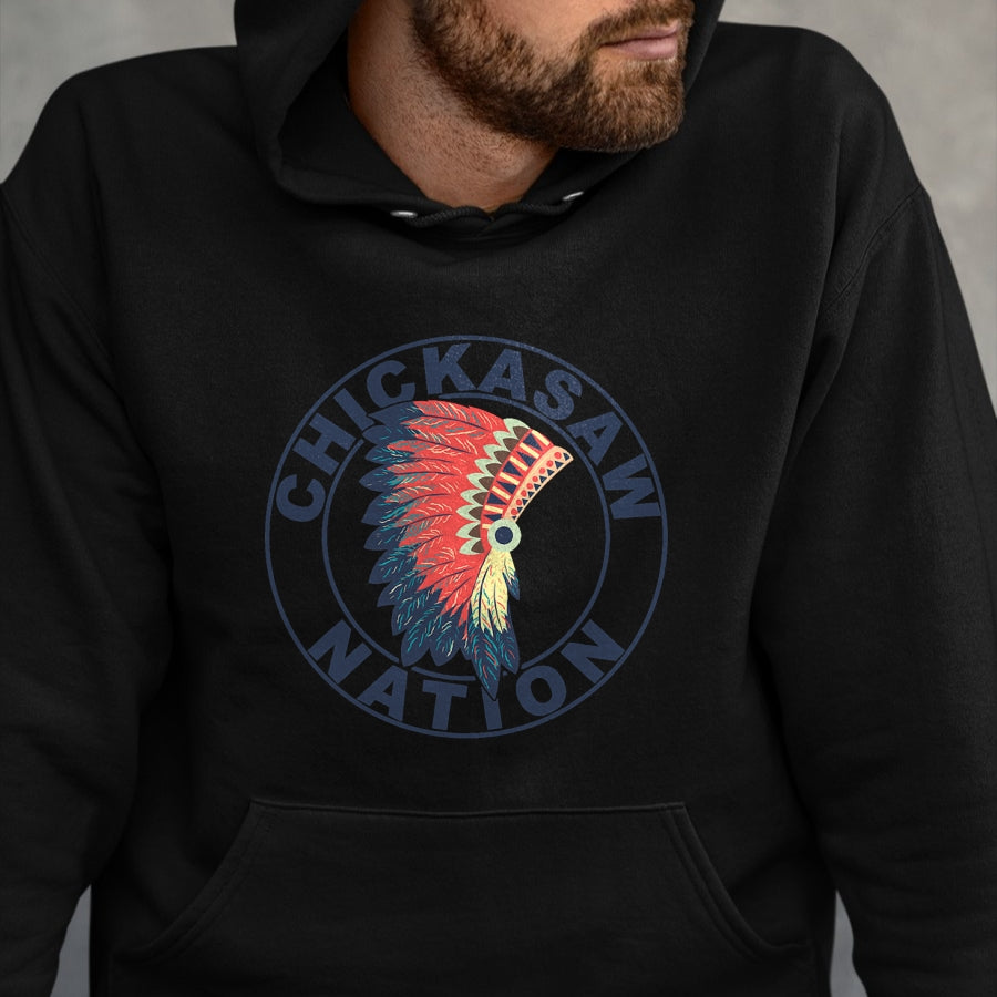 Native American T-Shirts, Vintage Native American Unisex T-Shirt/Hoodie/Sweatshirt HLT00 - American Flag - Chickasaw Nation Headdress Native American Chickasaw Tribe T-Shirt