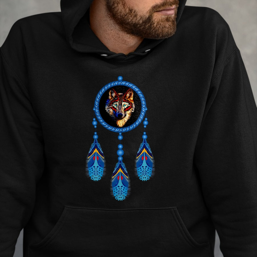 Native American T-Shirts, Vintage Native American Unisex T-Shirt/Hoodie/Sweatshirt HLT00 - Native American Timber Wolf Dream Catcher Tribal T-Shirt