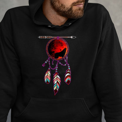 Native American T-Shirts, Vintage Native American Unisex T-Shirt/Hoodie/Sweatshirt HLT00 - Native American Timber Wolf Dream Catcher Indian Tribal Gift T-Shirt (1)