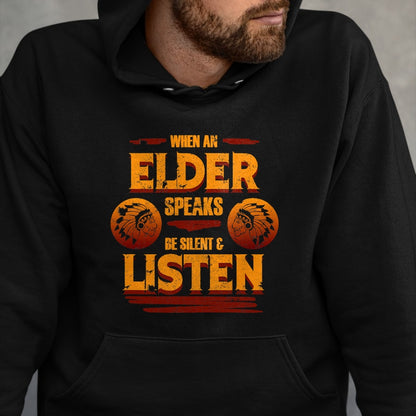 Native American T-Shirts, Vintage Native American Unisex T-Shirt/Hoodie/Sweatshirt HLT00 - American Flag - Be Silent And Listen To Elder Native American Day Graphic T-Shirt