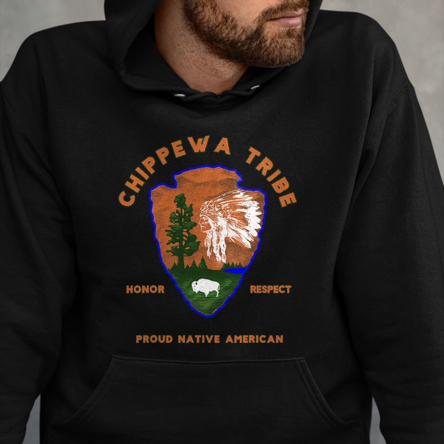 Native American T-Shirts, Vintage Native American Unisex T-Shirt/Hoodie/Sweatshirt HLT00 - American Flag - Chippewa Tribe Native American Indian Pride Respect Honor T-Shirt