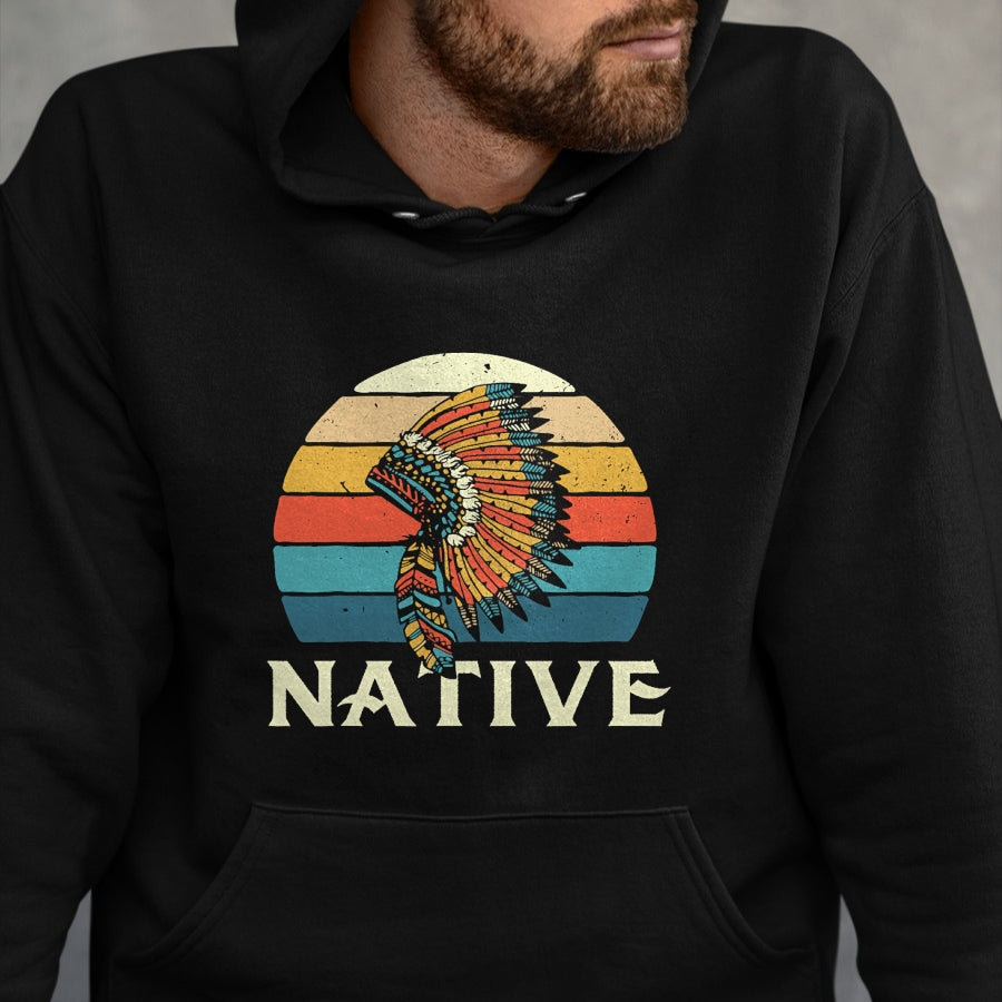 Native American T-Shirts, Vintage Native American Unisex T-Shirt/Hoodie/Sweatshirt HLT00 - Native Indian Retro Headdress Native American Blood Pride T-Shirt