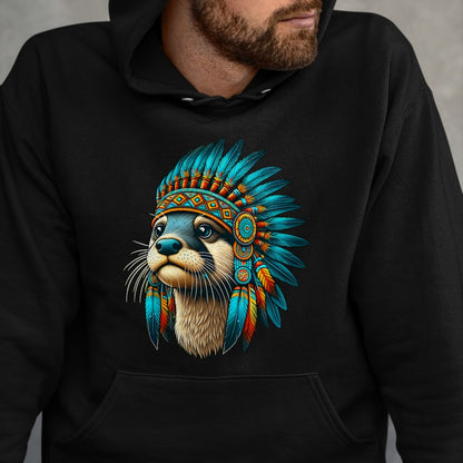Native American T-Shirts, Vintage Native American Unisex T-Shirt/Hoodie/Sweatshirt HLT00 - Native Indian Otter Native American Indian Feathers T-Shirt (1)