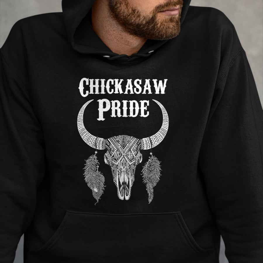 Native American T-Shirts, Vintage Native American Unisex T-Shirt/Hoodie/Sweatshirt HLT00 - American Flag - Chickasaw Pride Tribe Native American Indian Buffalo T-Shirt (1)