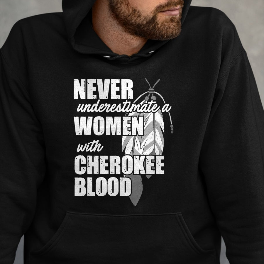 Native American T-Shirts, Vintage Native American Unisex T-Shirt/Hoodie/Sweatshirt HLT00 - American Flag - Cool Cherokee Blood Women Funny Native American Gift For Her T-Shirt (1)
