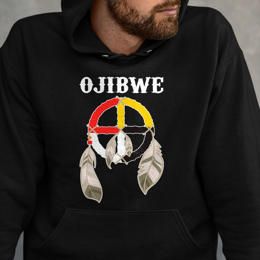 Native American T-Shirts, Vintage Native American Unisex T-Shirt/Hoodie/Sweatshirt HLT00 - Ojibwe Anishinaabeg People Native American Medicine Wheel T-Shirt (1)
