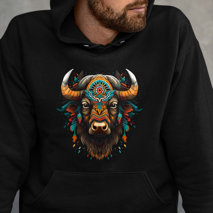 Native American T-Shirts, Vintage Native American Unisex T-Shirt/Hoodie/Sweatshirt HLT00 - American Flag - Bison American Buffalo Colorful Boho Native American Pattern T-Shirt