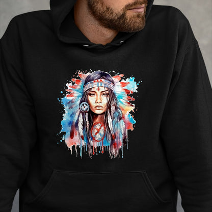 Native American T-Shirts, Vintage Native American Unisex T-Shirt/Hoodie/Sweatshirt HLT00 - Native American day indigenous girl with feathers T-Shirt (1)