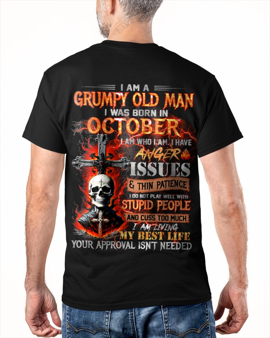OCTOBER - GRUMPY OLD MAN T-SHIRT - FUNNY SKULL ANGER ISSUES TEE - PERFECT GIFT FOR MEN EBIL10 / male (SKU12-319-10)