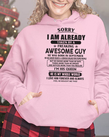 September - Sorry I Am Already Taken By A Freaking Awes Some Guy - Gift For Your Girlfriend, Wife From Husband - DONN09 (SKU07-177-09)
