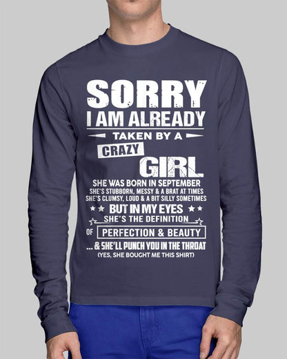September – Sorry I Am Already Taken By A Crazy Girl – Gift For Your Boyfriend, Husband From Wife – DOAN09 (SKU10-139-09)