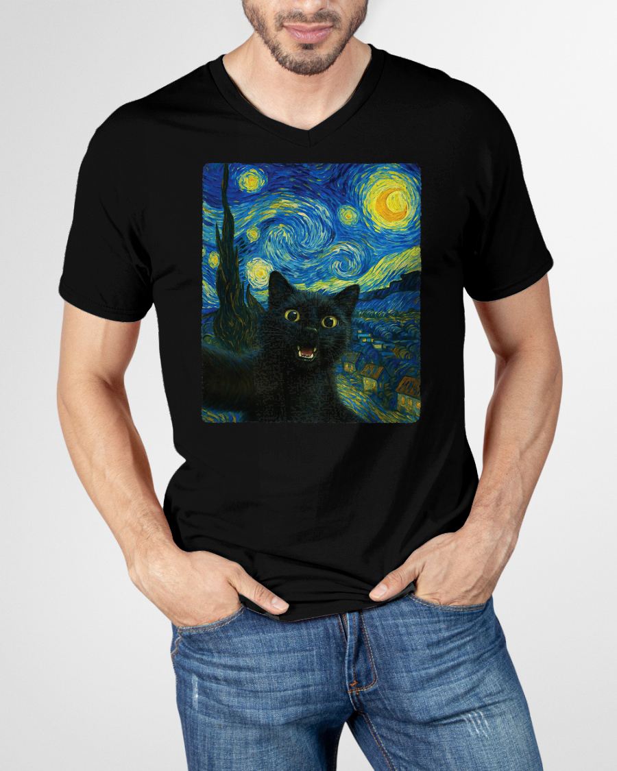 Black Cat Starry Night Van Gogh Cat Selfie Cat Mom Cat Lover T-Shirt CAT00 (SKU-TRU-ME01)