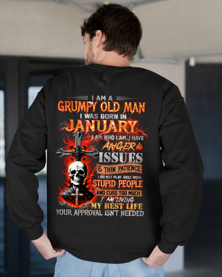JANUARY - GRUMPY OLD MAN T-SHIRT - FUNNY SKULL ANGER ISSUES TEE - PERFECT GIFT FOR MEN EBIL01 / male (SKU12-319-01)