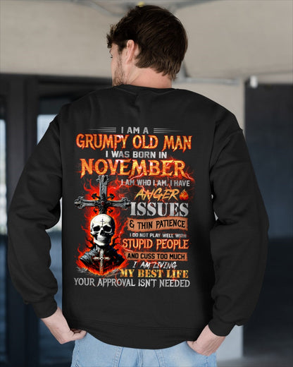 NOVEMBER - GRUMPY OLD MAN T-SHIRT - FUNNY SKULL ANGER ISSUES TEE - PERFECT GIFT FOR MEN EBIL11 / male (SKU12-319-11)