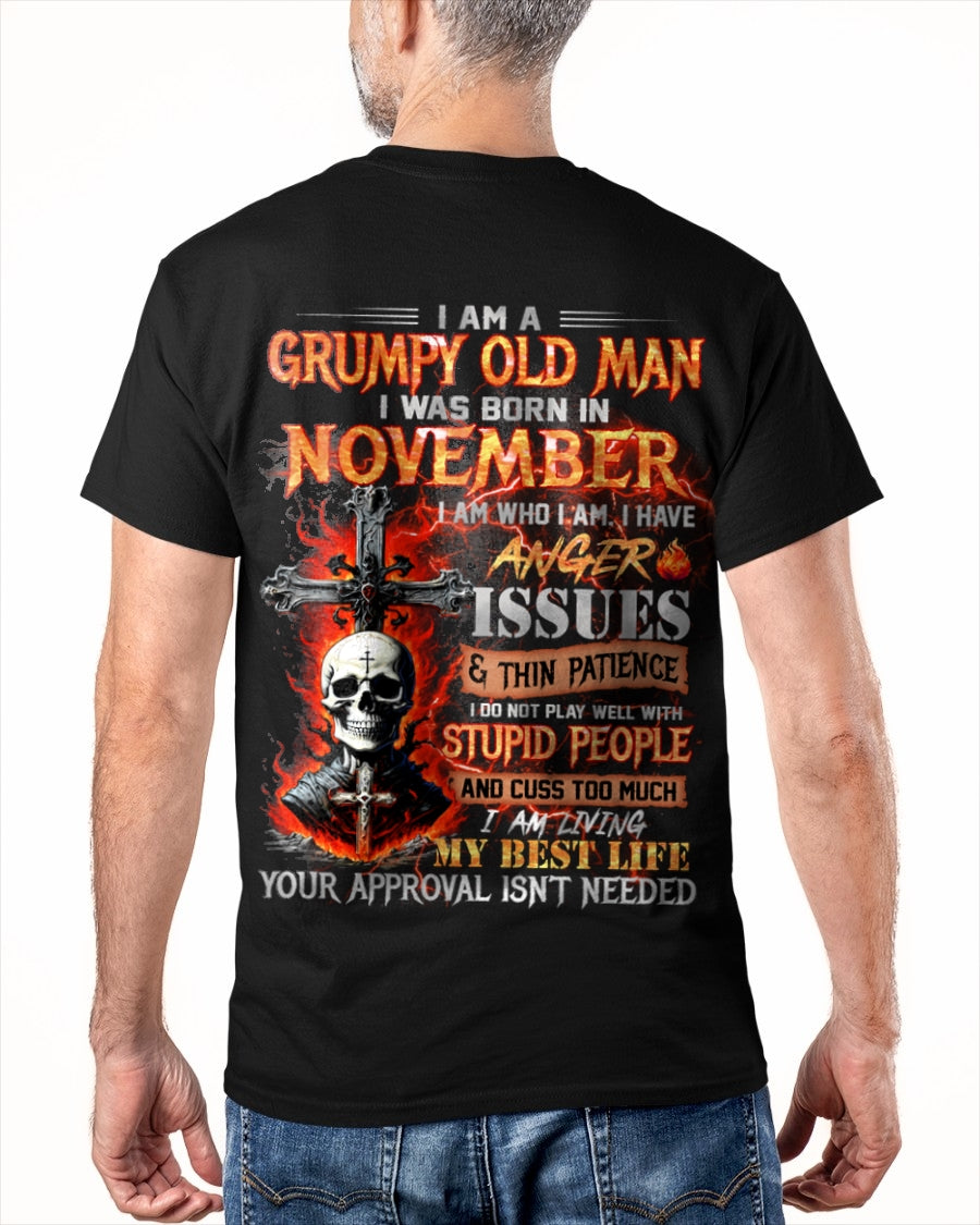 NOVEMBER - GRUMPY OLD MAN T-SHIRT - FUNNY SKULL ANGER ISSUES TEE - PERFECT GIFT FOR MEN EBIL11 / male (SKU12-319-11)